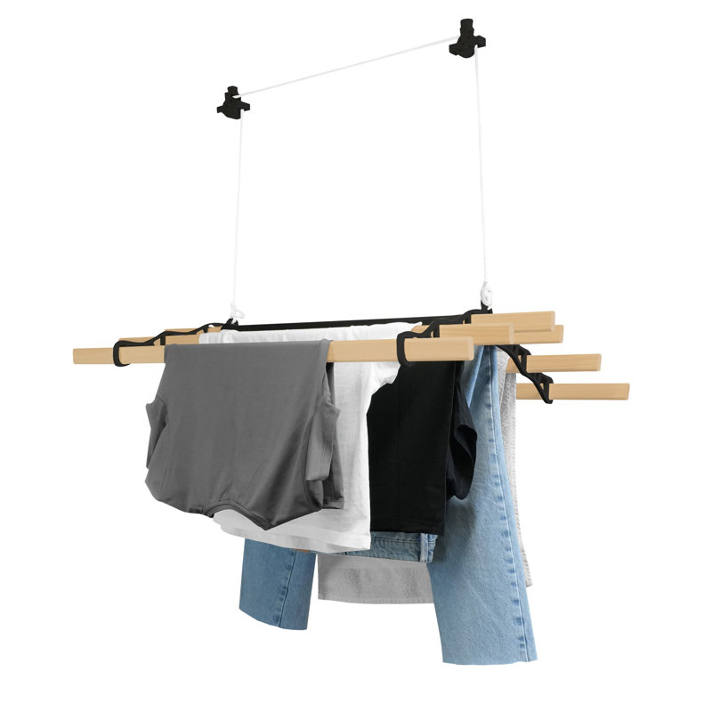 Cast Iron Retractable Clothesline, Black, 14cm H x 90cm W x 56cm D