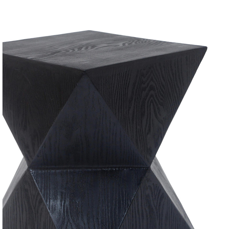14.25" Black Prismatic Symmetry Concrete Side Table with Smooth Wood Grain Texture and Modern Prismatic Shape – Weather-Resistant Accent for Patio, Garden, or Balcony