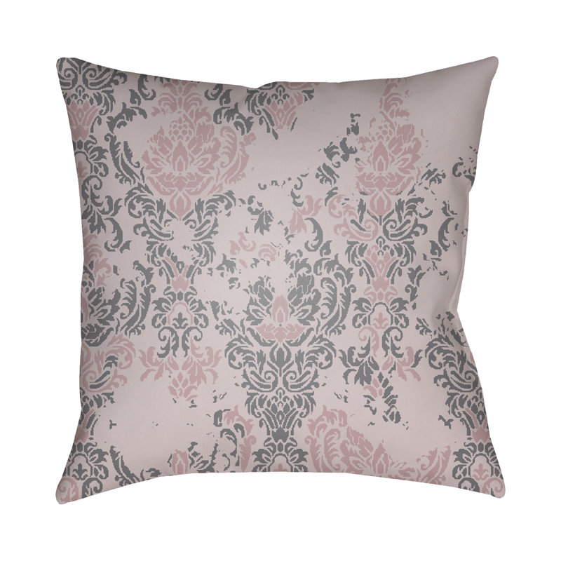 Damask Throw Pillow, 18" H x 18" W x 4" D, Pink/Gray
