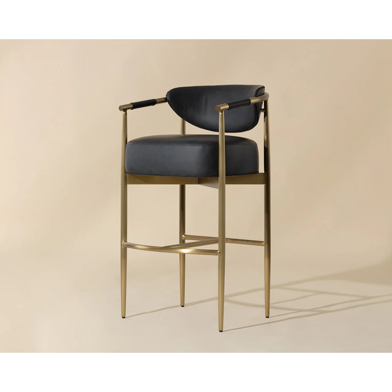 HELOISE Upholstered Stool with Metal Frame, Black, Bar Stool (30.25” Seat Height)