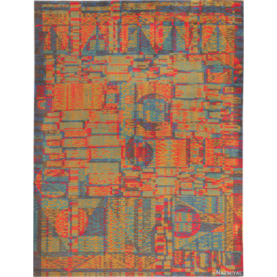 Scandinavian One-of-a-Kind 8' X 10'10" 1950s Area Rug in Blue/Red/Gold