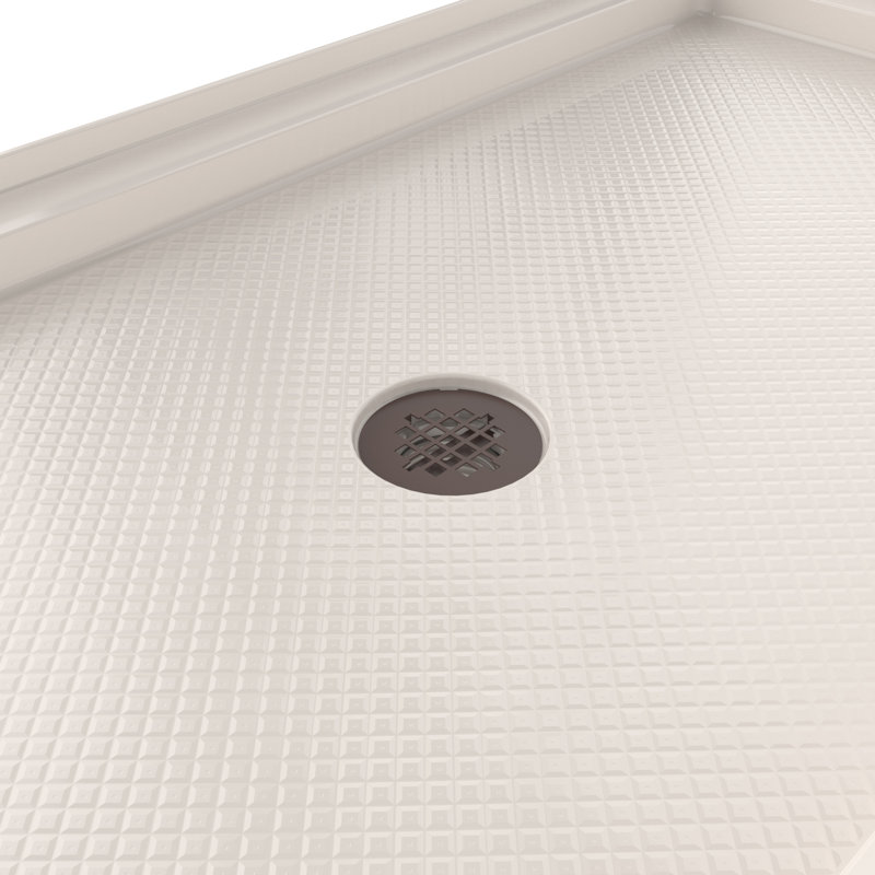 DreamLine SlimLine 30 inch D x 60 inch W x 2 3/4 inch H Single Threshold Biscuit Alcove Shower Base with 2 inch Oil Rubbed Bronze Center Round Drain