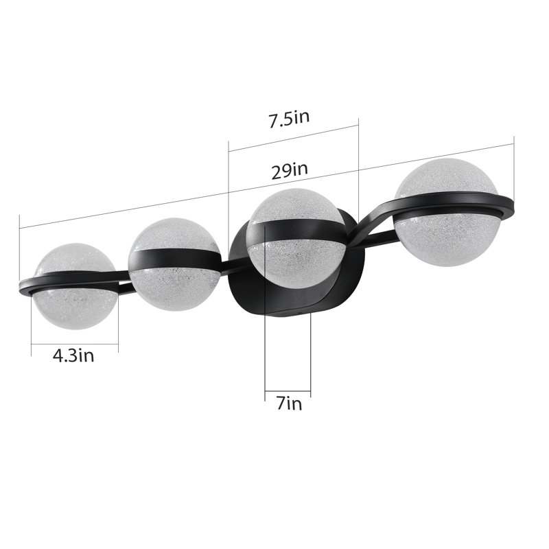 Applique murale à DEL à intensité variable pour salle de bain à DEL avec abat-jour sphérique, Noir mat, Quatre lumières