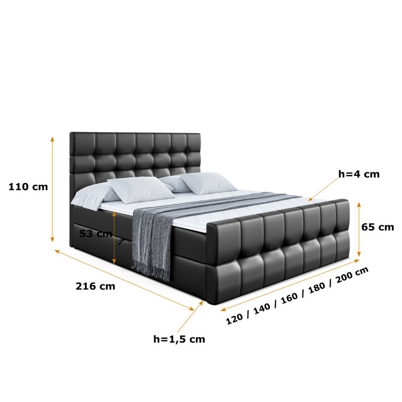 Asherah Bed with Mattress, Black, 120 x 200cm
