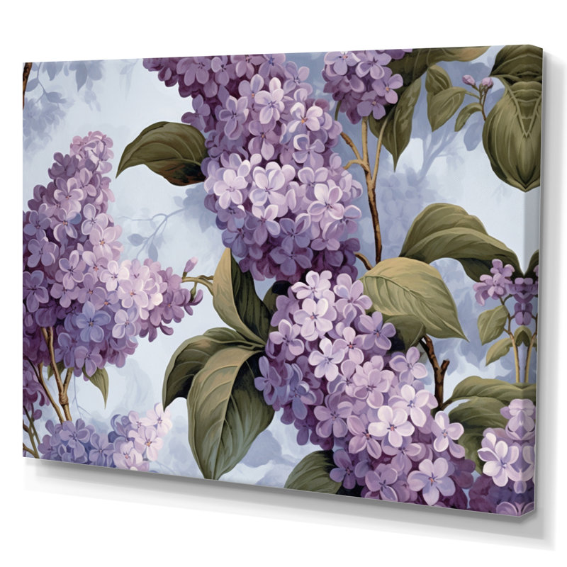 Mauve et lilas gris, fleurs parfumées III - art mural floral, H 24 po x l 32 po x P 1 po, Toile tendue