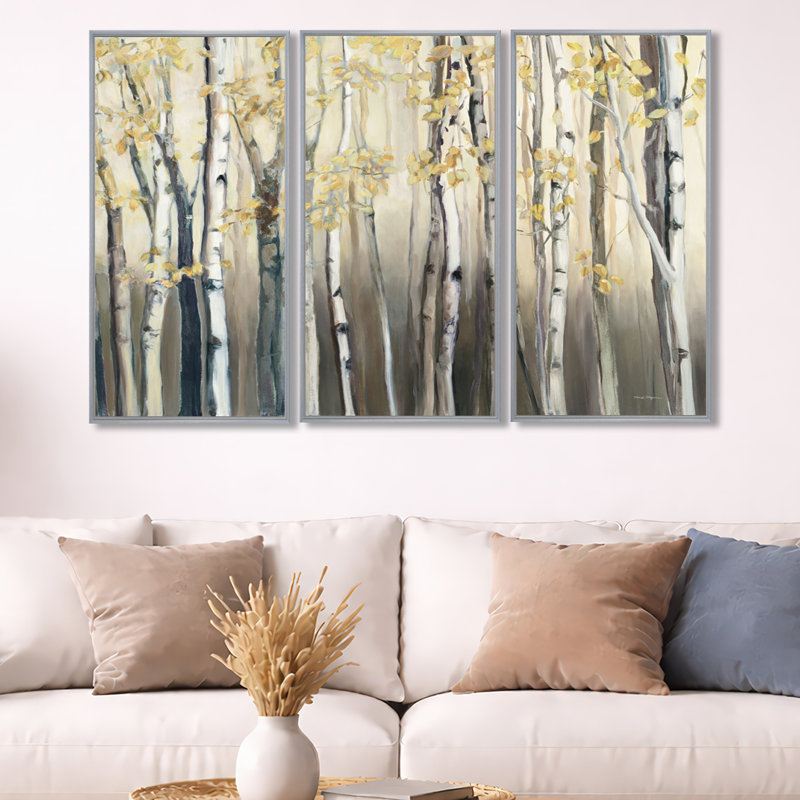 Birch Forest I - 3 pièces, reproduction sur toile, H 28 po x l 36 po, Argent