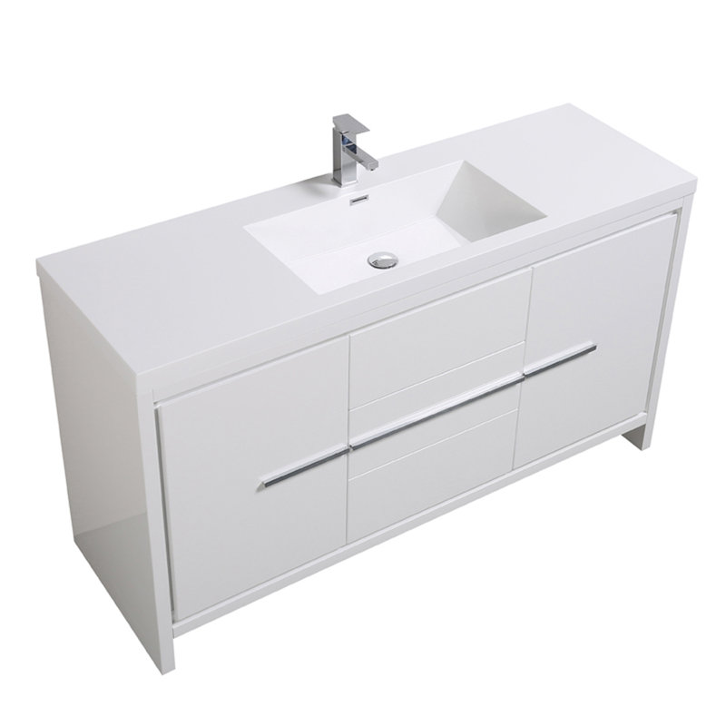 Ensemble de meuble-lavabo simple 60 po avec miroir Chetek, Blanc