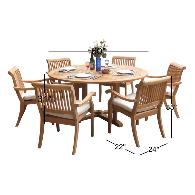 Masten Teak Dining Set, 60" L x 60" W x 31" H, 6