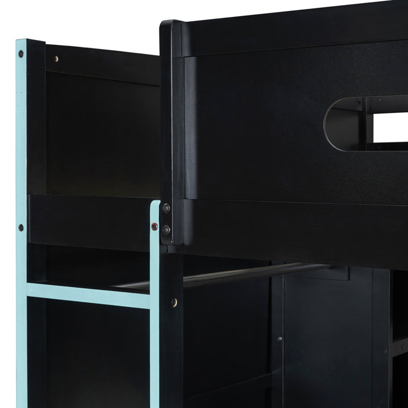 Lit mezzanine double en bois avec bureau, garde-robe, grand espace de rangement et lumière RVB, Bleu