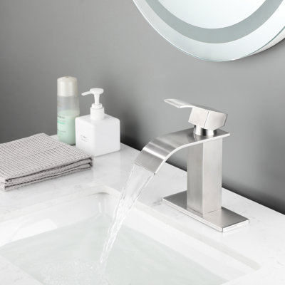 Robinet de salle de bain à cascade, acier inoxydable à poignée simple en nickel brossé pour fonction avec traitement de surface avancé