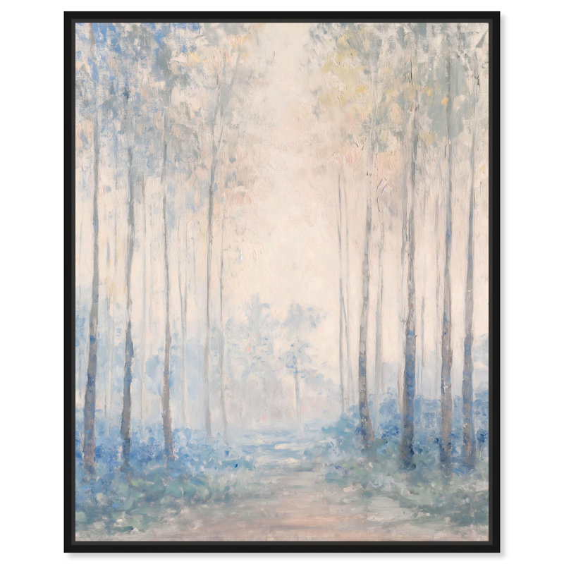 Toile grise indigo Serenity par Art Remedy, Cadre flottant noir, H 21 po x l 17 po
