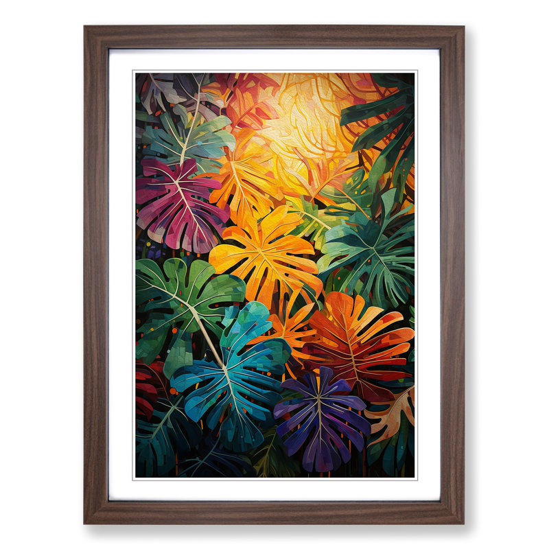 Tropical Leaf Dadaism - Single Picture Frame Print on Wood, Walnut Framed, 34cm H x 25cm W