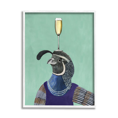 Oiseau de caille excentrique portant un collier en verre de champagne par Coco de Paris - Peinture