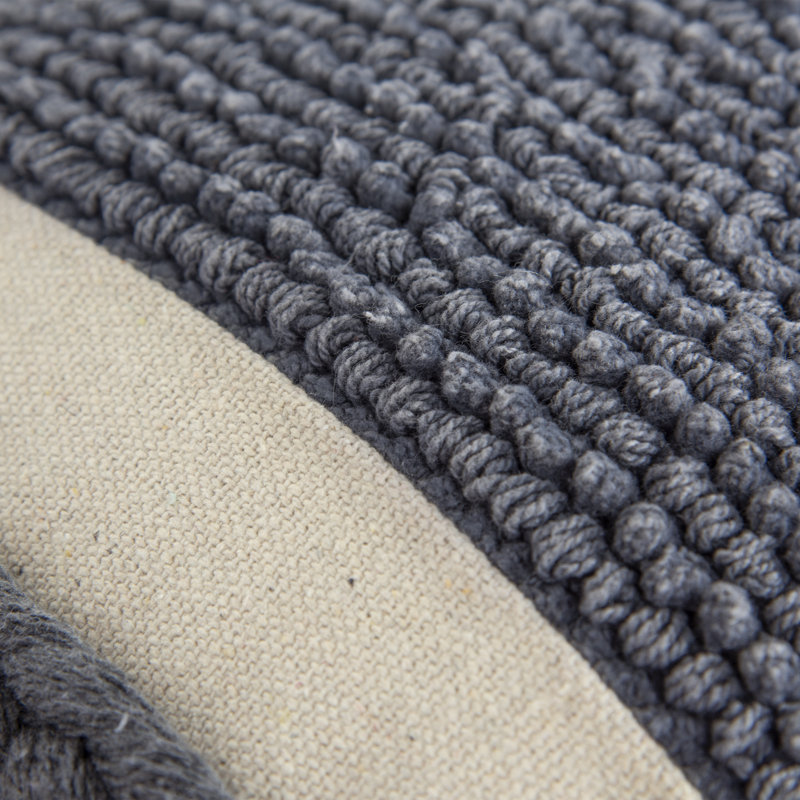 Gray Textured Cotton Lumbar Pillow with Macramé Fringe