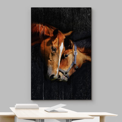 Courir, chevaux, effet de bois, panneau, mère, enfant, cheval, portrait, art numérique, ferme, faune rustique
