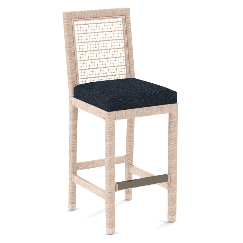 Pine Isle Bar Stool, Sunbrella Beige Pinstripe; 6205-74, Bisque