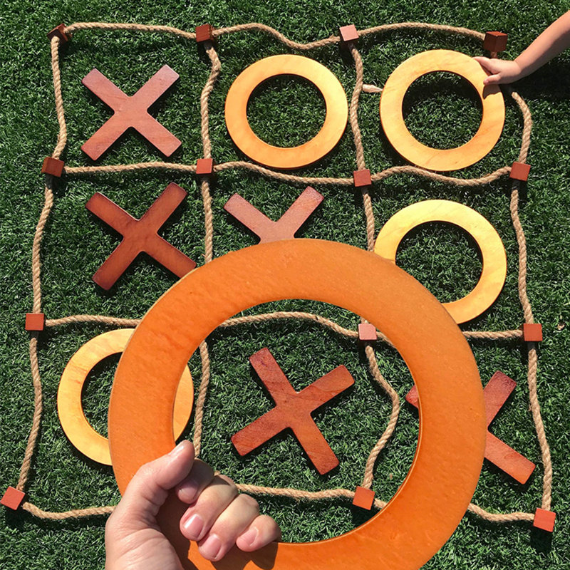 Giant Wooden Outdoor Tic Tac Toe Game with Rope Board