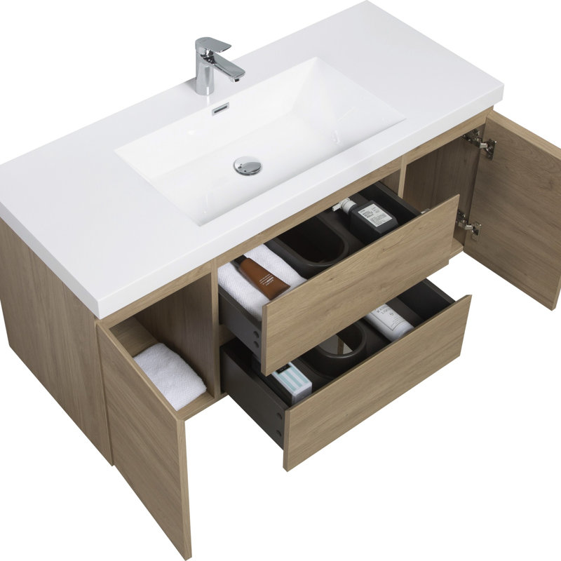Meuble-lavabo flottant moderne de 48 pouces, Chêne