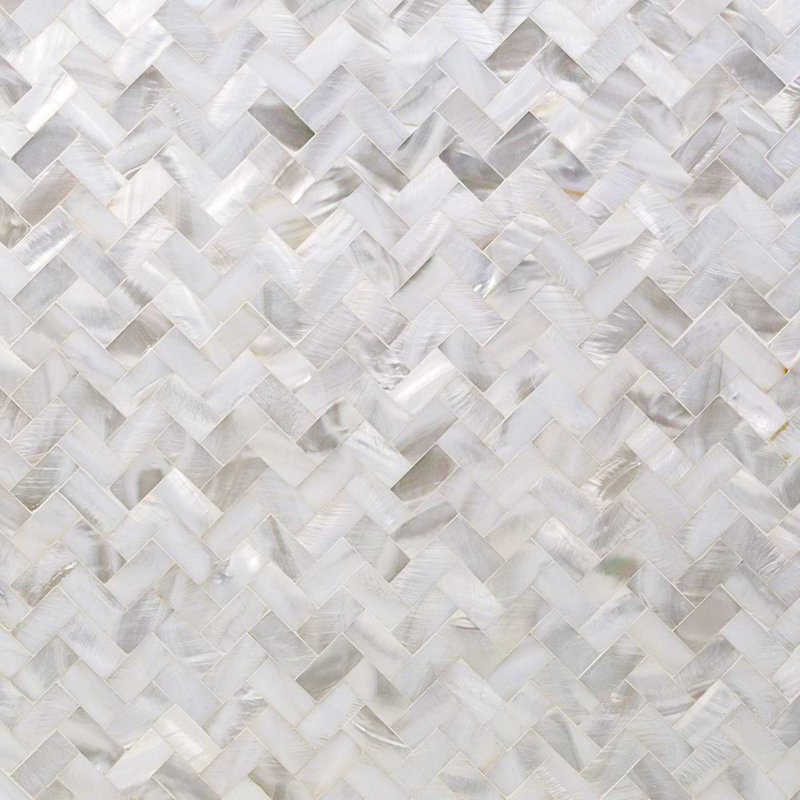 Serene .5x1 Herringbone Polished Pearl Mosaic Tile