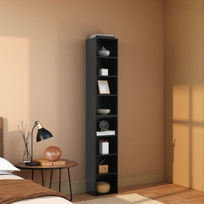 Étagère de rangement multimédia à 8 niveaux, armoire de rangement compacte CD DVD avec tablettes réglables, bibliothèque haute étroite pour le bureau à domicile, bibliothèque multifonctionnelle à deux étages