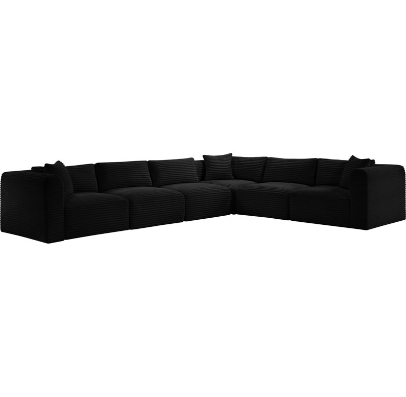 Canapé modulaire en L Carmean Performance, Tissu velours côtelé texturé noir, 3 sans accoudoirs, 3 en coin