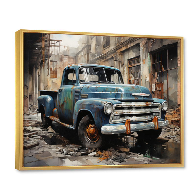 Élégance industrielle camionnette - transport mural, H 12 po x l 20 po x P 1 po, Cadre flottant doré