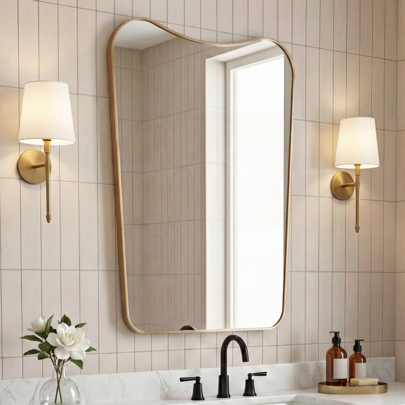 Miroir mural l 24 po x H 36 po Alfie, 36 po x 24 po, Doré, Verticale