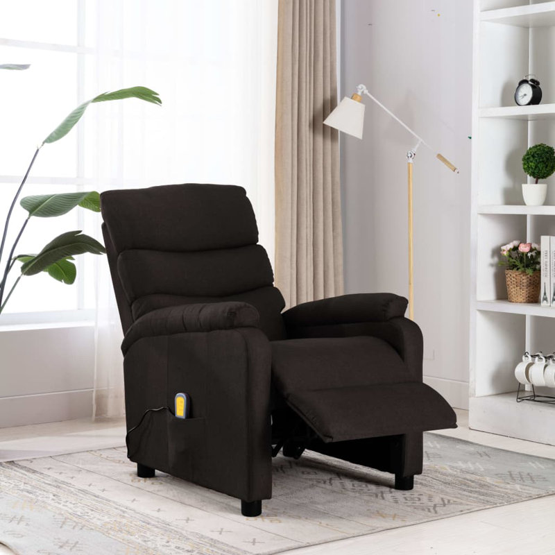 Fauteuil inclinable massant, Brun foncé 100 % polyester