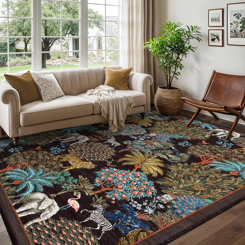 Machine Washable Rug Non-Slip Area Rug Durable Floor Carpet Easy-Cleaning Rug for Living Room Playroom Bedroom
