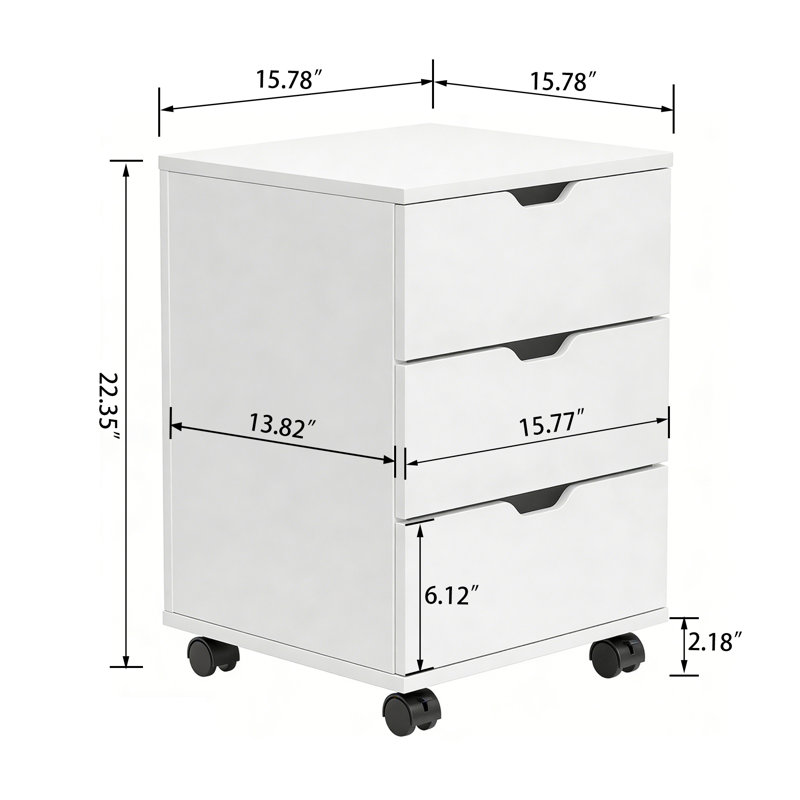 Classeur en bois moderne à 3 tiroirs avec roulettes pivotantes verrouillables (non assemblé), Blanc