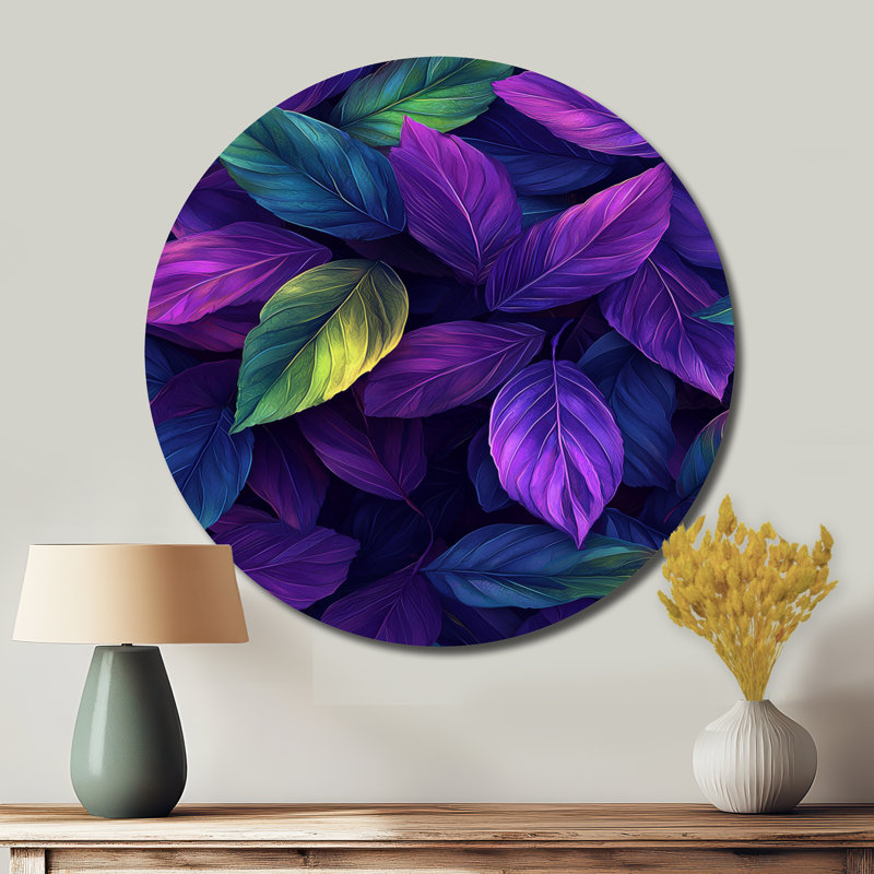 Julibeth - feuilles rondes, art mural en métal mauve traditionnel, H 29 po x l 29 po