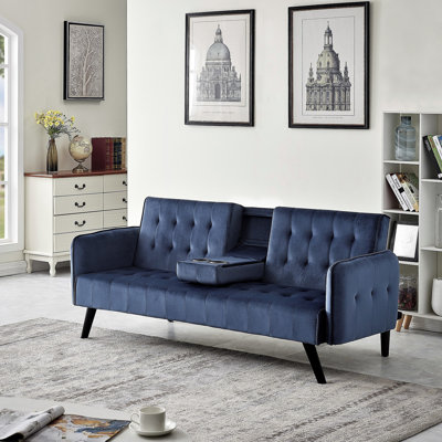 72 Inch Velvet Convertible Sofa Bed With Cup Holders, Tufted Folding Futon Sleeper Couch For Small Spaces And Multi-Functional Living.