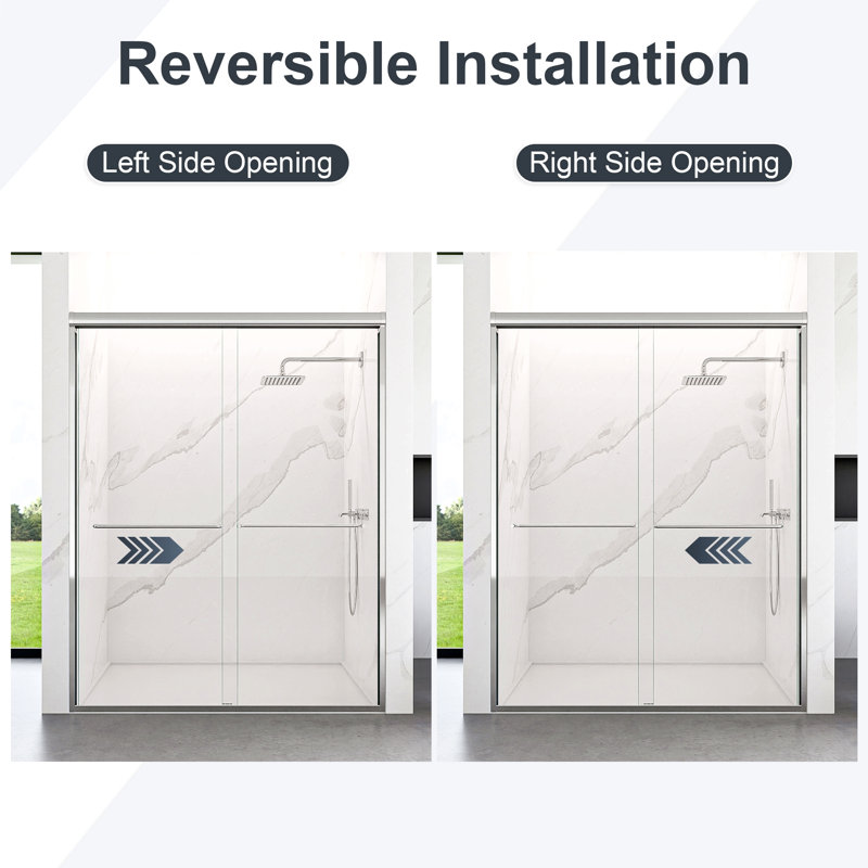 44"-48"Wx72" Semi-Frameless Double Sliding Shower Door, Bypass Shower Door, 1/4" (6Mm) Thick Sgcc Tempered Glass Door, Chrome