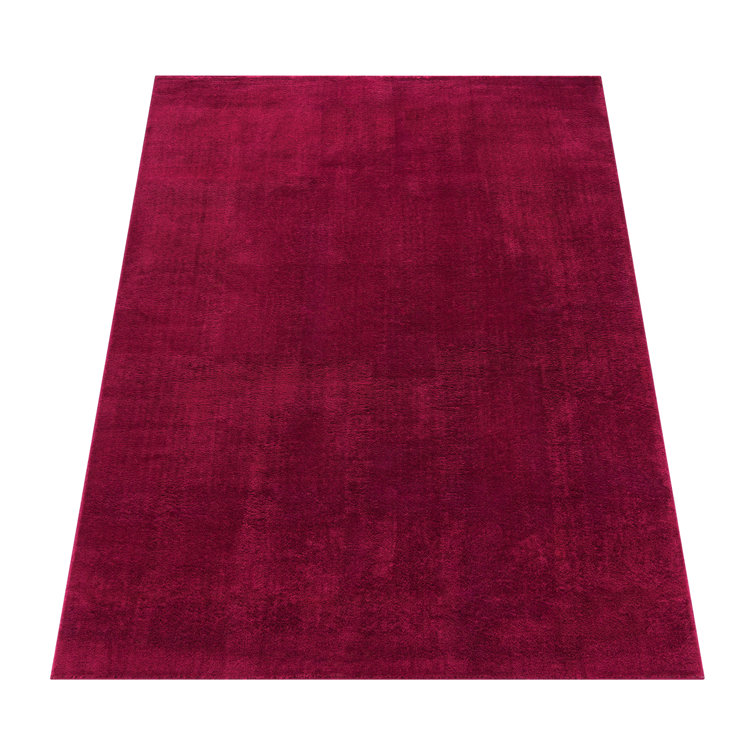 Solid Color Machine Woven Polyester Area Rug in Red