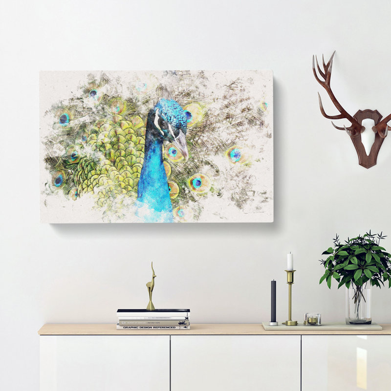 Dazzling Peacock Bird - Wrapped Canvas, 60cm H x 91cm W x 4cm D