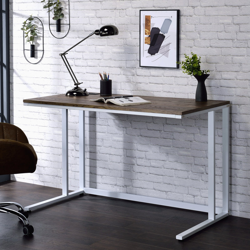 Walnut Writing Desk With USB Port, White/Walnut