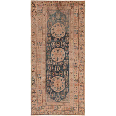 One-of-a-Kind Runner 6'6" X 13'9" 1900s Runner Wool Area Rug in Blue/Pink