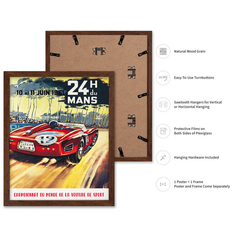 24 heures du Mans, 1960, H 08 po x l 10 po, Affiche, Encadrement brun