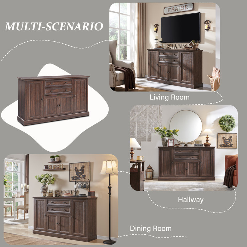 Niyah 58"  Buffet Cabinet with Storage, Sideboard Buffets Cabinet with 4  Doors and 2 Drawers, Brown