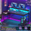 Petit bureau d'ordinateur de bureau à domicile avec prise de courant et support pour unité centrale, bureau de jeu avec support pour écran et lumières DEL-1337424943-1337424977