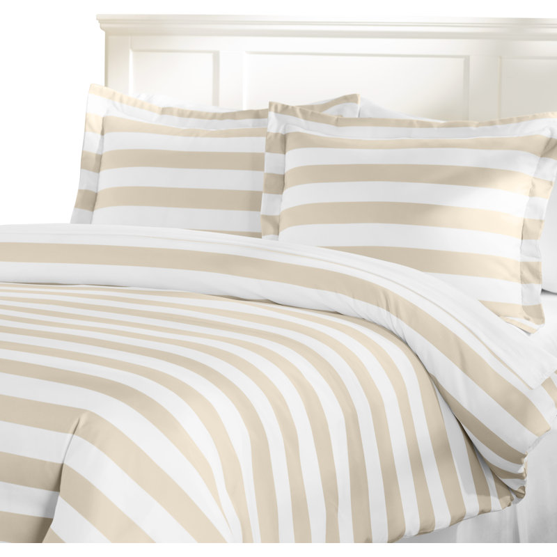 Ensemble de housse de couette à rayures 3 pièces Basics, Double / Grand, Blanc/taupe