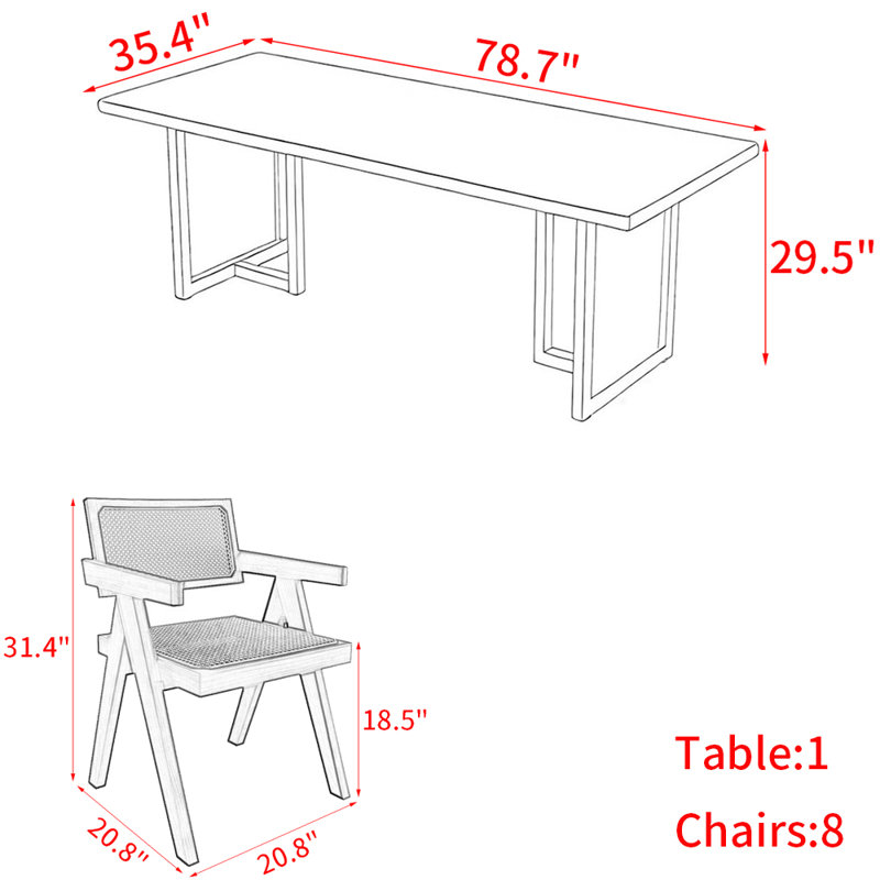 Modern simple solid wood dining table set., 29.5"H x 78.7"L x 35.4"W