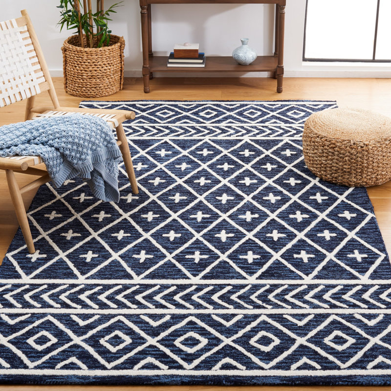 Tapis bleu marine / ivoire Metro 460, Rectangle de 5 pi x 8 pi