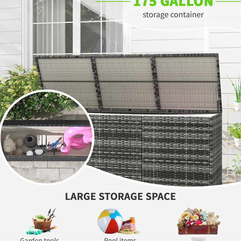 Boîte de rangement d'extérieur Pe 175 gallons avec intérieur pour patio