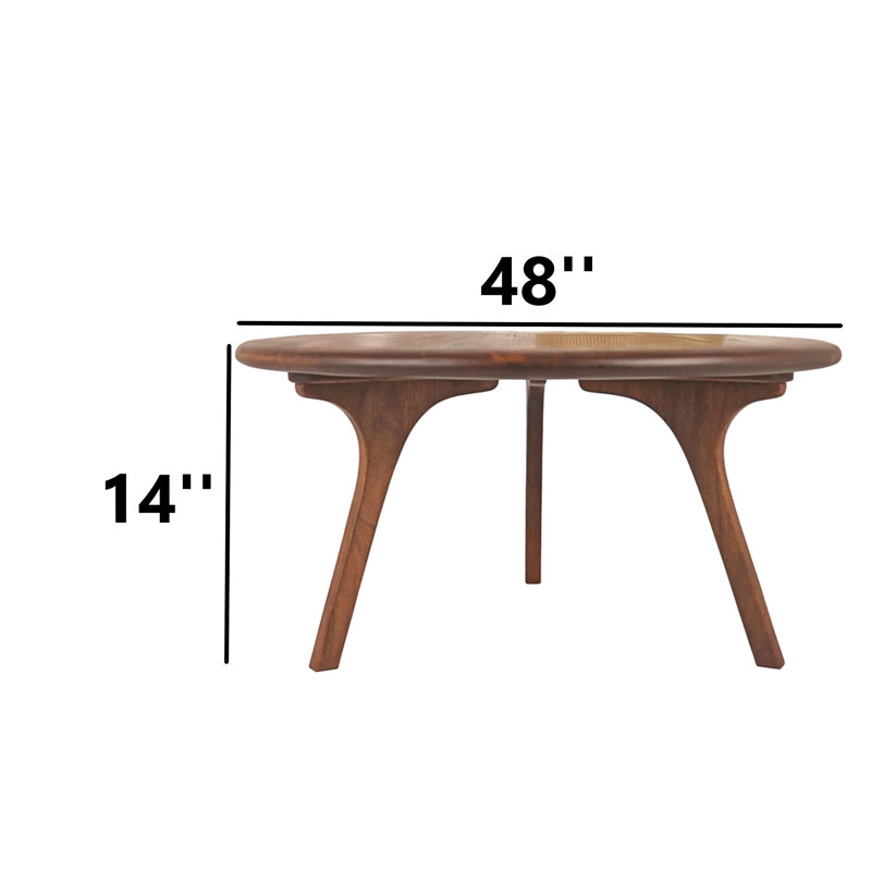 Walnut Solid Wood Round Novelty Coffee Table, 14" H x 48" L x 48" W