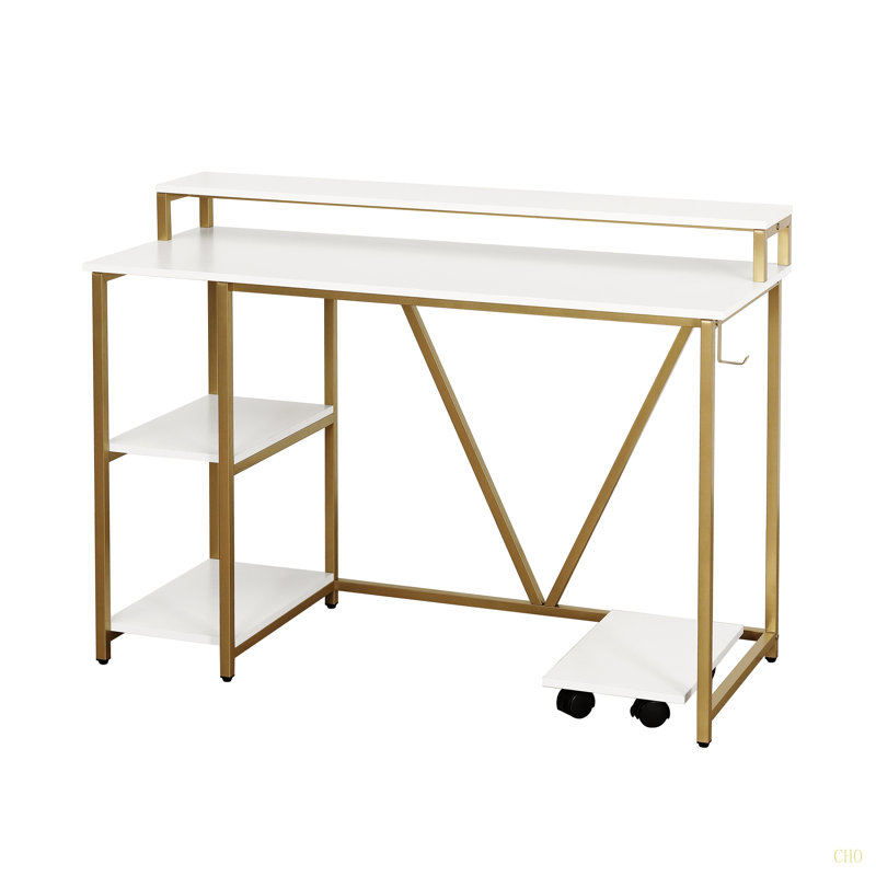 Industrial Writing Desk, White/Gold