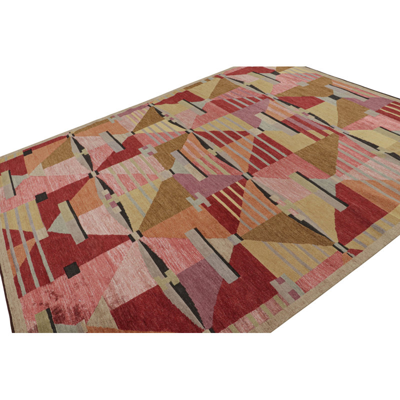 Scandinavian Hand Knotted Geometric Area Rug, Rectangle 10' x 14'