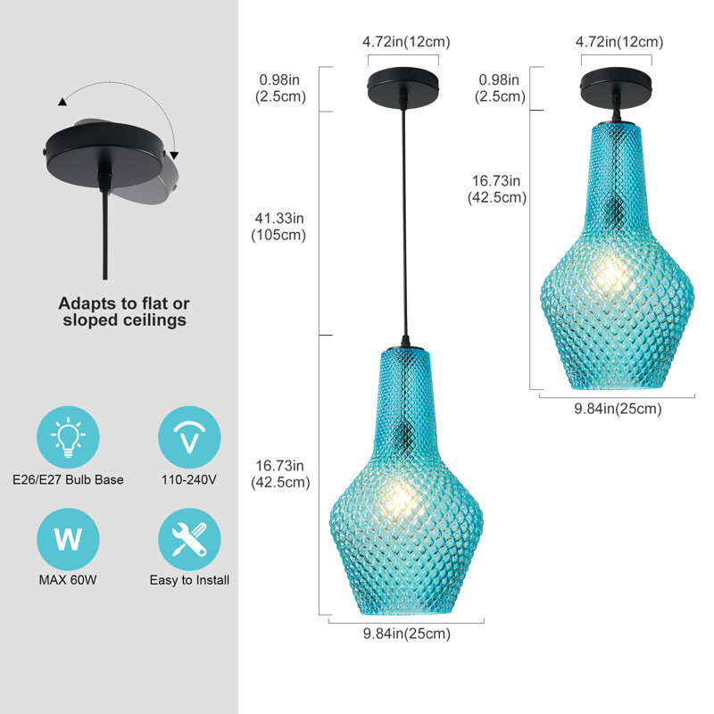 1 - Light Single Glass Pendant Light, Blue