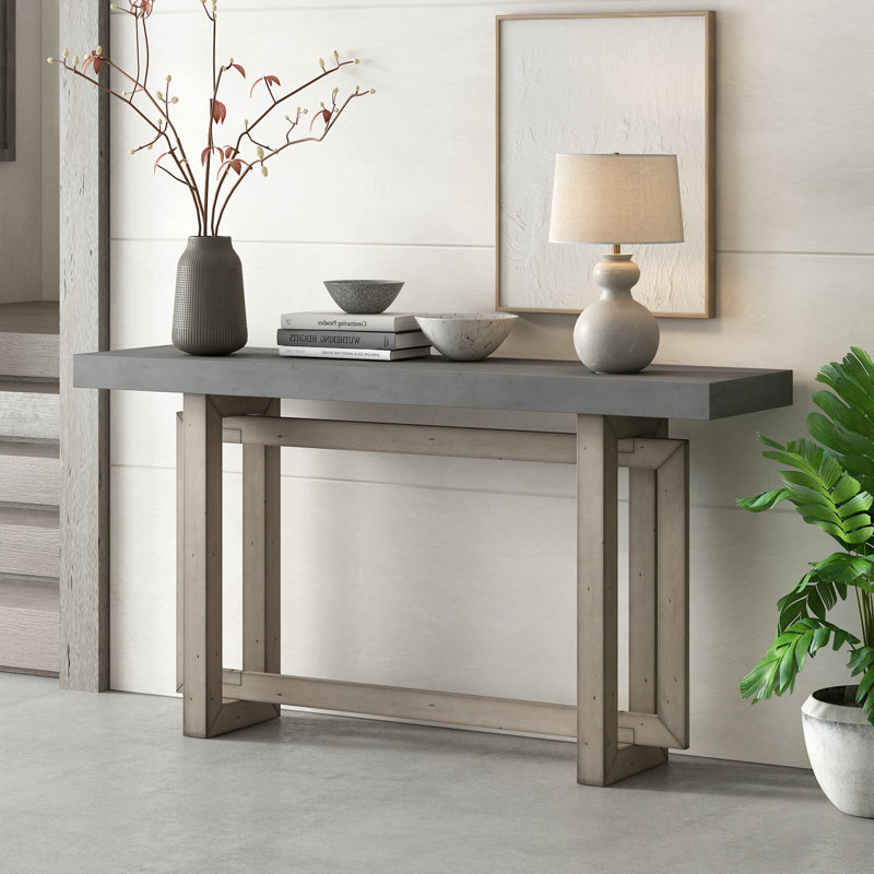 Rectangle Console Table With Thick Wood Legs, Natural, Gray