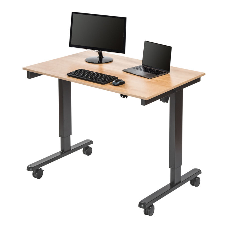 Adjustable Metal Base Standing Desk, 27.25" H x 47.25" W x 29.5" D, Natural Walnut/Charcoal